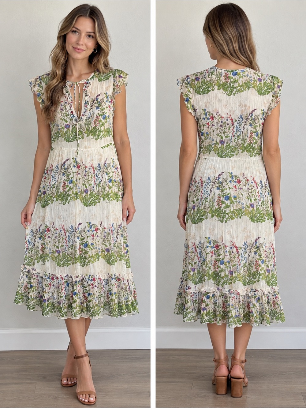 Maje Reinette Silk Ruffle Metallic Floral Mini Dress 36 S Ecru Wildflower Boh